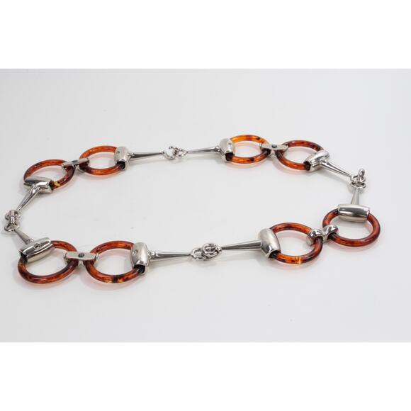 Vintage Silver Tone Metal Link Tortoise Pattern Plastic Chain Belt Size S main image 7